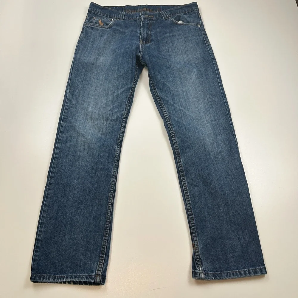 Polo Ralph Lauren Mens 34x28 Blue Denim Jeans Embroidered Pony Logo Straight Leg